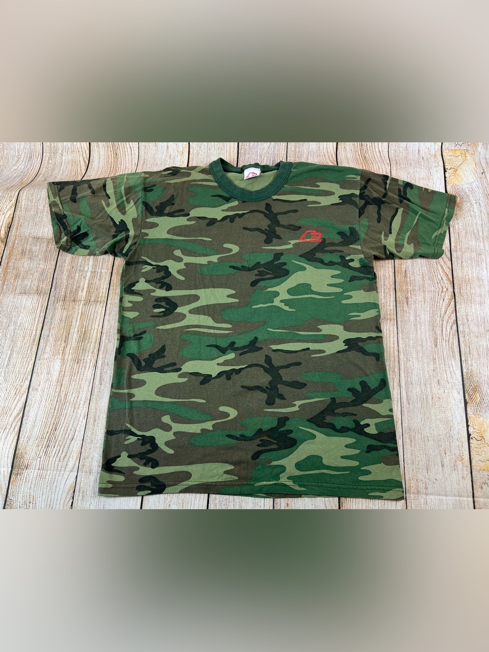 Vintage Falcon Gear Woodland Camo T Shirt Size Large
